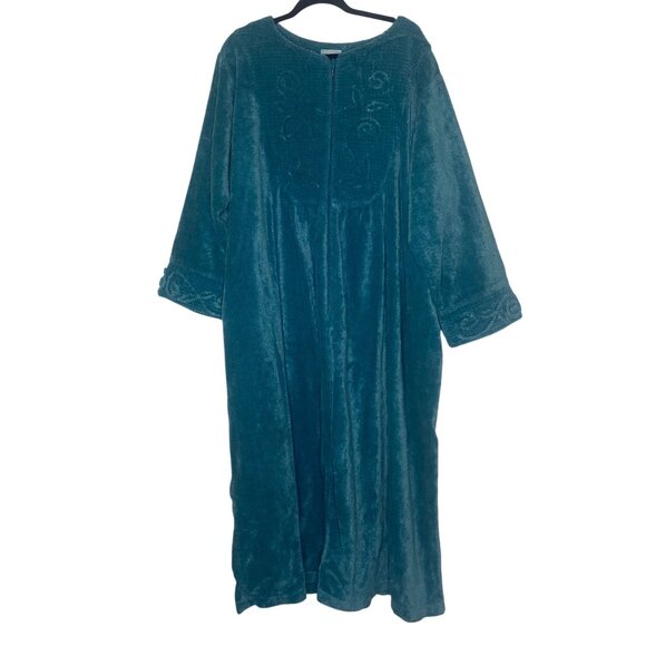 Only Necessities Robe Womens 2X Teal Full-Zip Embroidered Cotton Terry - Picture 1 of 10